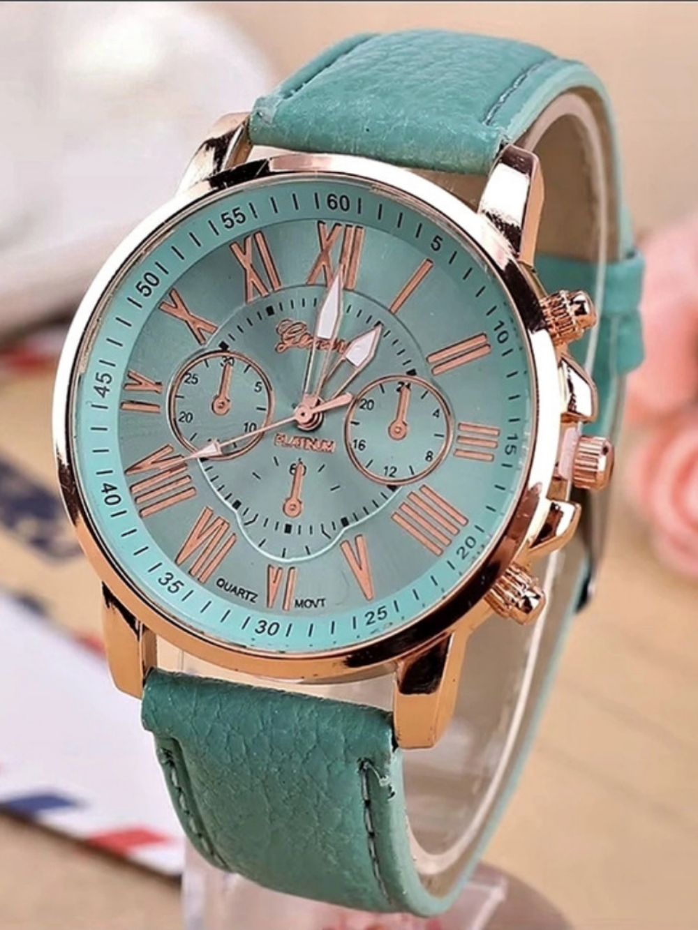 NWOT Geneva Platinum Green & Gold Chronograph Watch.